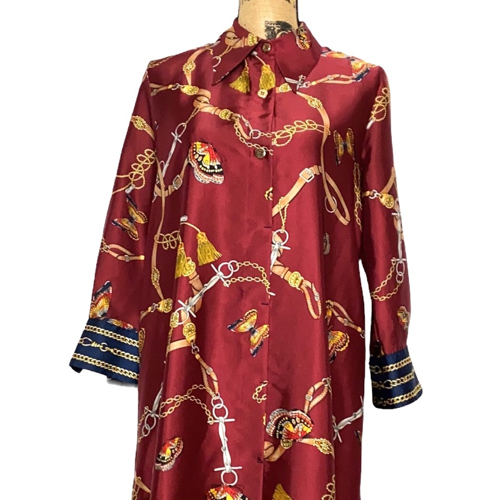 Zara Basic Long Red Chain Pattern Silky Lounge Dr… - image 5